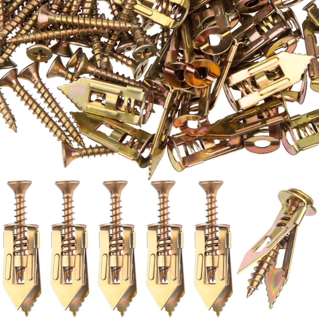 PAGOW 60 Pcs Self-Drilling Metal Screw Anchors Kit, No Drill & Holes in Wall, 30 Pcs Steel Anchors 0.47"x1.18" + 30 Pcs Zinc Screws 0.32"x1.18"