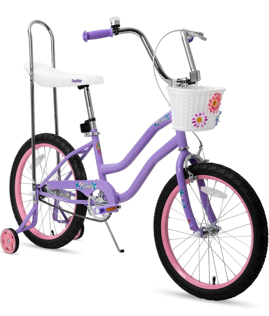 JOYSTAR 20 Inch Kids Bike with Training Wheels & Banana Seat, for Girls Ages 7 and Up, Kids' Lowrider Bicycle with Front Handbrake and Coaster Brakes, High Rise Handlebar - Multi Color