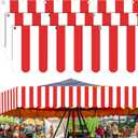 Preboun 3 Pcs Carnival Awning Decorations Tent Circus Hanging Decorations Carnival Banner Concession Stand Sign Canopy Awning for Pirate Summer Party, 9.84''x78.74''(Red and White)