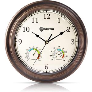 Geevon 12" Vintage Wall Clock Non Ticking with Hygrometer and Thermometer Combo,Battery Operated Quartz Decorative Wall Clocks for Home,Living Room,Office,Classroom,Kitchen,Bedroom Decor, Brown Geevon 12" Vintage Wall Clock Non Ticking with Hygrometer and Thermometer Combo,Battery Operated Quartz Decorative Wall Clocks for Home,Living Room,Office,Classroom,Kitchen,Bedroom Decor, Brown