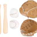 2 Sets DIY Miniature Baseball Bat Glove Ball Set, Decorative Dollhouse Accessories Photography Props (Khaki)