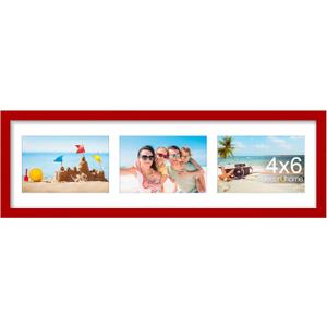 decorUhome 6x20 Picture Frames Collage Wall Decor, Display 3Pcs 4x6 Photos with Mat or 1Pcs 6x20 Unmatted, 3 4x6 Collage Picture Frames for Wall Mounting, Red