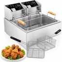 Commercial Deep Fryer with Basket, 12.7QT/12L Large Capacity Electric Oil Fryer, 3400W Stainless Steel Countertop Fryer with Temperature Control & Lids for Restaurant Home Kitchen