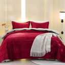 BOV Luxury King Velvet Quilt Set,Ultra-Soft All Season Lightweight Comforter & Bedspread Coverlet, Includes 2 Pillow Shams (Red, King)