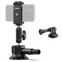 UURig SC-01 Suction Mount 3" for Vlogging Action Camera Car w Smartphone Clamp Compatible with DJI OSMO Pocket 3/OSMO 360/Insta 360 x5/Xtra/iPhone 17 16 15 14Pro Max, 1/4" Magic Arm Windshield Window