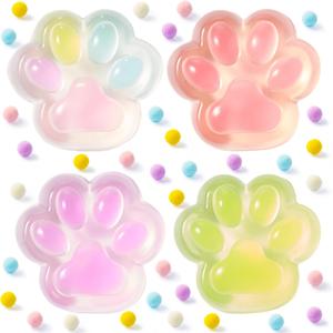 JOYIN 4 Pcs Taba Paw Squeeze Toys, Easter Party Favors & Gifts for Kids Adults, Transparent Cat Paw Fufu Squishy Toys, Soft Paws Sensory Fidgets, Cute Fidget Toys for Stress Relief