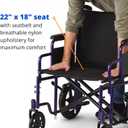 Medline Heavy Duty Transport Chair supports up to 450 lbs., Bariatric Transport Wheelchair, 22" x 18" Seat, Blue Frame