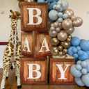 Wood Grain Printing Baby Shower Display Boxes Party Decorations, Neutral Gender Reveal Party Backdrop, Brown Teddy Bear Baby Stacking Blocks Backdrop with Letters for Boy Girl Birthday Party