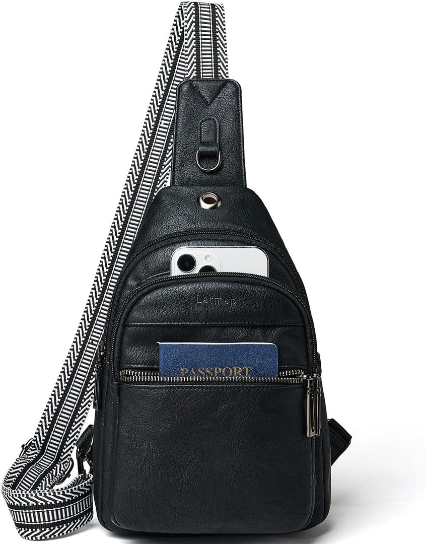 7L Sling Bag For Women Faux Leather Anti Theft Small Casual Daypack Backpack Fanny Pack Crossbody Chest Bags Purse Waterproof Black