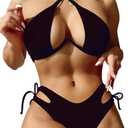 Sexy Bikini for Women Underwire Swimsuits Spaghetti Strap Swimwear Criss Cross Halter Bathing Suit 2 Piece (Small, Black)