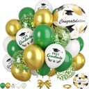 50pcs Green Gold Graduation Balloons, White Metallic Golden Balloon with 2026 Printed Foil Balloons, Green Gold Confetti Balloon for Class of 2026 Graduation Decorations Celebration Party