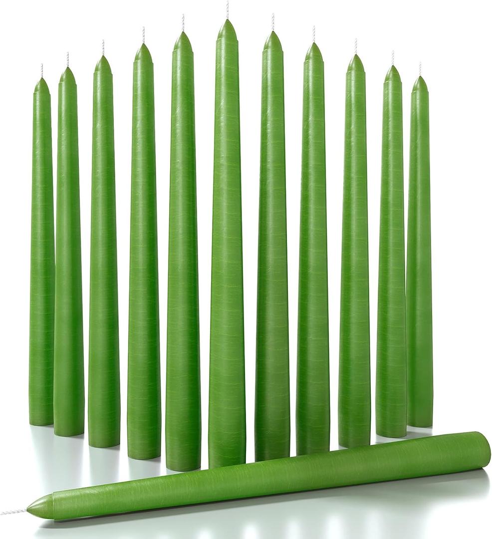CANDWAX 10 inch Candlesticks Set of 12 - Dripless Taper Candles Perfect for Party or Decor - No Drip Grass Green Candle