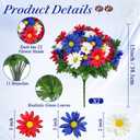 44 Heads Artificial Cemetery Flowers for Grave, 2 Bouquets UV Resistant Outdoor Grave Decorations Daisies, Red White Blue Patriotic Memorial Flowers for Veterans Outdoor Indoor USA 250th Anniversary