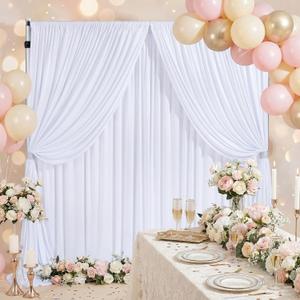 Wrinkle Free Polyester Backdrop Curtains: White Party Backdrop 10.6ftx10ft Wedding Fabric Backdrop for Engagement Birthday Prom Themed Shower Party Background Decorations