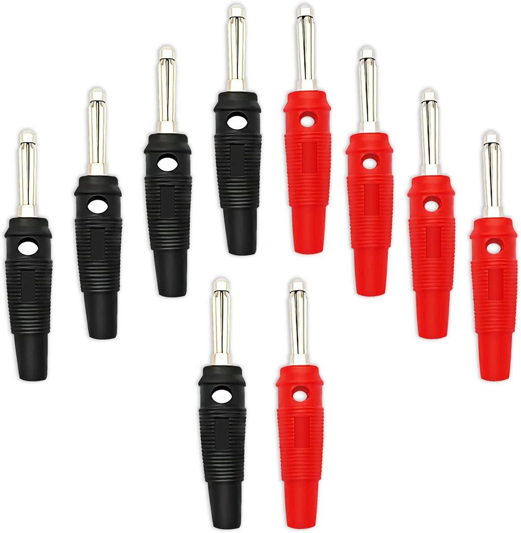 V TELESKY 10PCS 2 Colors 4mm Welded Banana Plug, Superimposable Connector Test Plug DIY Banana Plug Connectors Adapters