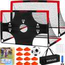 Kids Soccer Goals for Backyard Set of 2, 6x4 ft Portable Toddler Soccer Goal Training Equipment with Soccer Target, Ball, Cones, Soccer Net for Kids Age 3-5 6-8 8-12 10-12-14 Outdoor Sports Games Gift (Black Red)