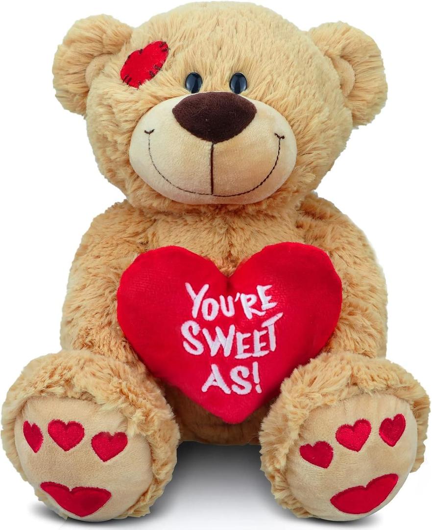 14 Inch I Love You Teddy Bear, Plush Valentines Stuffed Animal with Red Heart Pillow, Sweet Valentines Gift for Her Him Kids Mom Anniversary Birthday