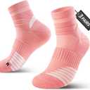 Thick Athletic Basketball Quarter Socks (3 Pairs) - Padded Running Socks with Ankle Protection and Max Cushion (Medium, Pink)