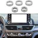 5 Pcs AC Air Conditioner Media Volume Tune Control Switch Knob Cover Ring for Honda Accord Sedan Sport EX EX-L LX 2018-2022 Aluminum Alloy Silver Tone