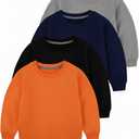 Toddler Boys 4 Pack Cotton Crewneck Sweatshirt, Baby Solid Long Sleeve Pullover Tops 4 T