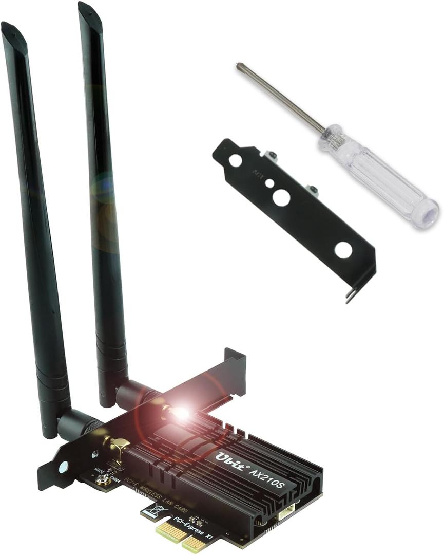 Ubit AX210 WiFi 6E PCIe Wireless WiFi Card Up to 5400Mbps(6GHz/5GHz/2.4GHz),BT5.3,OFDMA,MU-MIMO,Support Win 11/10 64bit Only Ubit AX210 WiFi 6E PCIe Wireless WiFi Card Up to 5400Mbps(6GHz/5GHz/2.4GHz),BT5.3,OFDMA,MU-MIMO,Support Win 11/10 64bit Only