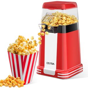 OSTBA Popcorn Maker, 1200W Mini Retro Air Popper Popcorn Machine, 12 Cups Hot Air Popcorn Popper Electric with Butter Tray, Oil-Free One-Button Control, Compact Design for Home & Gifts