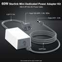 Starlink Mini Power Supply & Accessories, Official Replacement 60W AC Adapter with 5.5FT Power Cord & 6.5FT Detachable DC Cable for Starlink Mini Dish