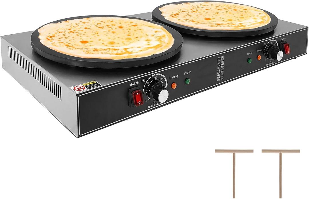 Electric Crepe Maker,3400 w 110 v Flat Plate Crepe Griddle with Double Plate and Temp Control,Non-Stick Commercial Crepe Machine for Home and Commercial Use