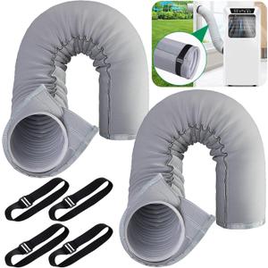 2 Pcs Portable AC Hose Insulation Sleeve, Air Conditioner Hose Cover Wrap, Fits 5" & 5.9" Diameter Exhaust Hose, Easy Installation AC Duct Insulation Wrap, Light Gray