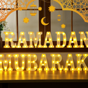 Aurelema 14 Pcs Ramadan Mubarak Large LED Letter Sign Powered Battery Light Hanging Decor for Party Decorations Indoor Outdoor