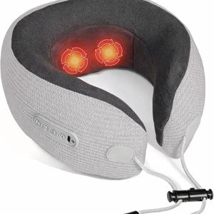 Travel Neck Pillow/Electric Neck Massager with Heating, Memory Foam Pillow for Neck Pain Relief, Neck Support Pillow for Airplane, Car, Office, Gift (Grey)