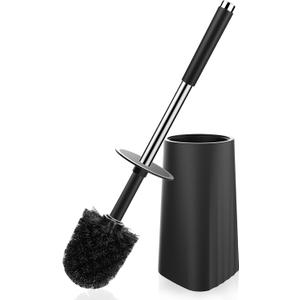 SetSail Toilet Brush, Compact Size Toilet Bowl Brush and Holder Toilet Brushes for Bathroom with Stainless Steel Handle Toilet Cleaner Brush with Durable Scrubbing Bristles, Splash-Proof (1 pack, Black)