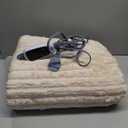 SEALY Electric Blanket Heated Throw, Soft Cozy Ribbed Flannel to Sherpa Reversible Safe Heating with 6 Heat Settings & 210 Hours AutoOff OverHeat Protection, Machine Washable, 50"x60" Beige