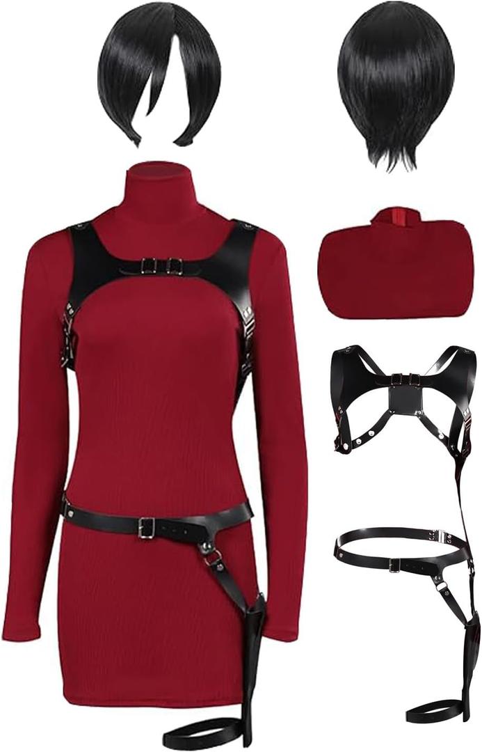 Women Cosplay Dress Outfit Holster High Neck Costume Slim Fit Knitted Sweater Skirt Halloween (Large)