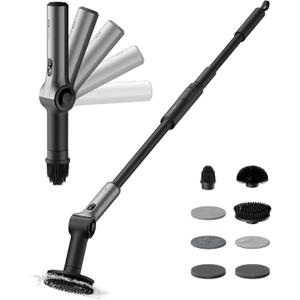 HOTO Flexi Cordless Electric Spin Scrubber, Adjustable Angle, Extendable Handle, Smart Display, IPX7 Waterproof, Powerful Cleaning Scrubber with 8 Replaceable Brush Heads, for Bathtub, Bathroom, Tile