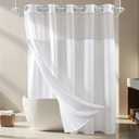 River Dream White Fabric Shower Curtain Set, Cotton Blend, Waffle Weave, with Snap in Replacement Liner71 x 74 inches