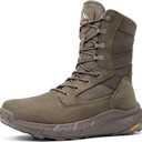 NORTIV 8 Men's Breathable Tactical Military Work Boots Side Zipper Leather Lightweight Hiking Motorcycle Combat Boots 8 Inches Peakforce (Olive)