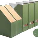 Magazine Holder - File Holder and Desk Organizer, Cardboard Book Organizer and Storage Box for Documents, Magazine Holder Rack for Office, Home and Classroom (Leaf Green, 6-Pack)