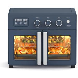 Martha Stewart French Door Air Fryer Toaster Oven Combo, 34QT Countertop Convection, 12-in-1, Bake, Broil, Roast, Fits 12 Pizza,Dehydrate,5 Accessories, Air Fry Basket, Stainless Steel, Indigo Blue