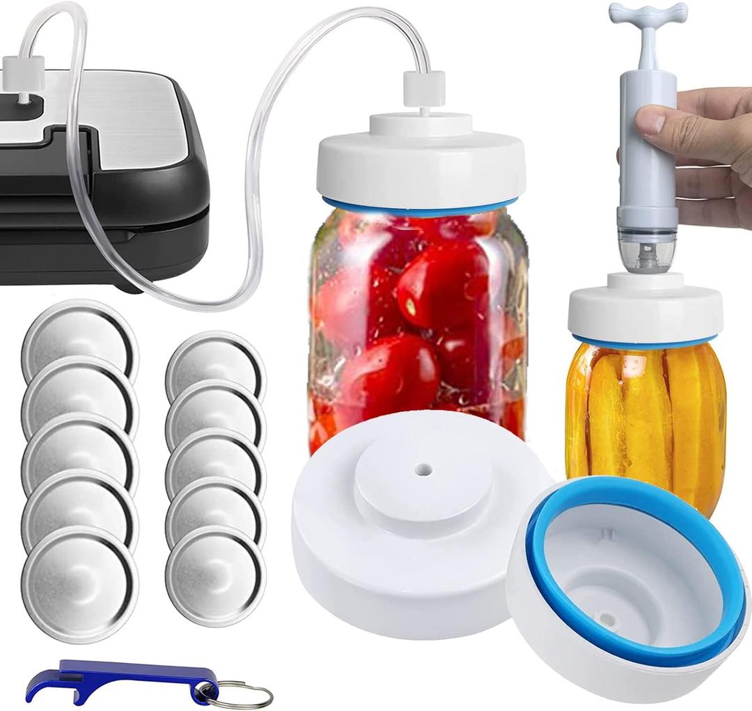 Mason Jar Vacuum Sealer and Accessory Hose Compatible with FoodSaver Vacuum Sealer Portable Hand Pump for Jars Regular & Wide Mouth and Lid, for Food Storage (White)