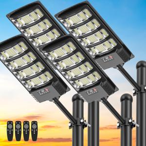 Solar Street Lights Outdoor Waterproof , 6500K 320 Angle Flood light,5730 LED Solar Parking Light with Motion Sensor and Remote Control for Outdoor, Streets, Courtyards, Parking Garages,4 Pack