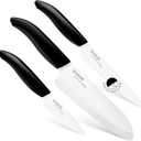 Kyocera Advanced Ceramics  Revolution Series 3-Piece Ceramic Knife Set: Includes 6-inch Chef's Knife; 5-inch Micro Serrated Knife; and 3-inch Paring Knife; Black Handles with White Blades