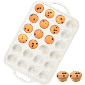 Mini Cupcake Pans, Metal Reinforced Frame Silicone Mini Muffin Pan Nonstick 24 Cups Easy to Handle for Baking Muffins, Cupcakes, Egg Bites 1 Pack (Creamy Confetti)