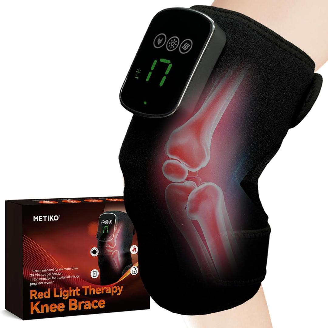 Red Light Therapy for Knee & Elbow, Vibration & Heated Massage for Knee Brace,660nm&850nm Red Light Therapy, Heated Device for Joint, Elbow, Shoulder Pain Relief