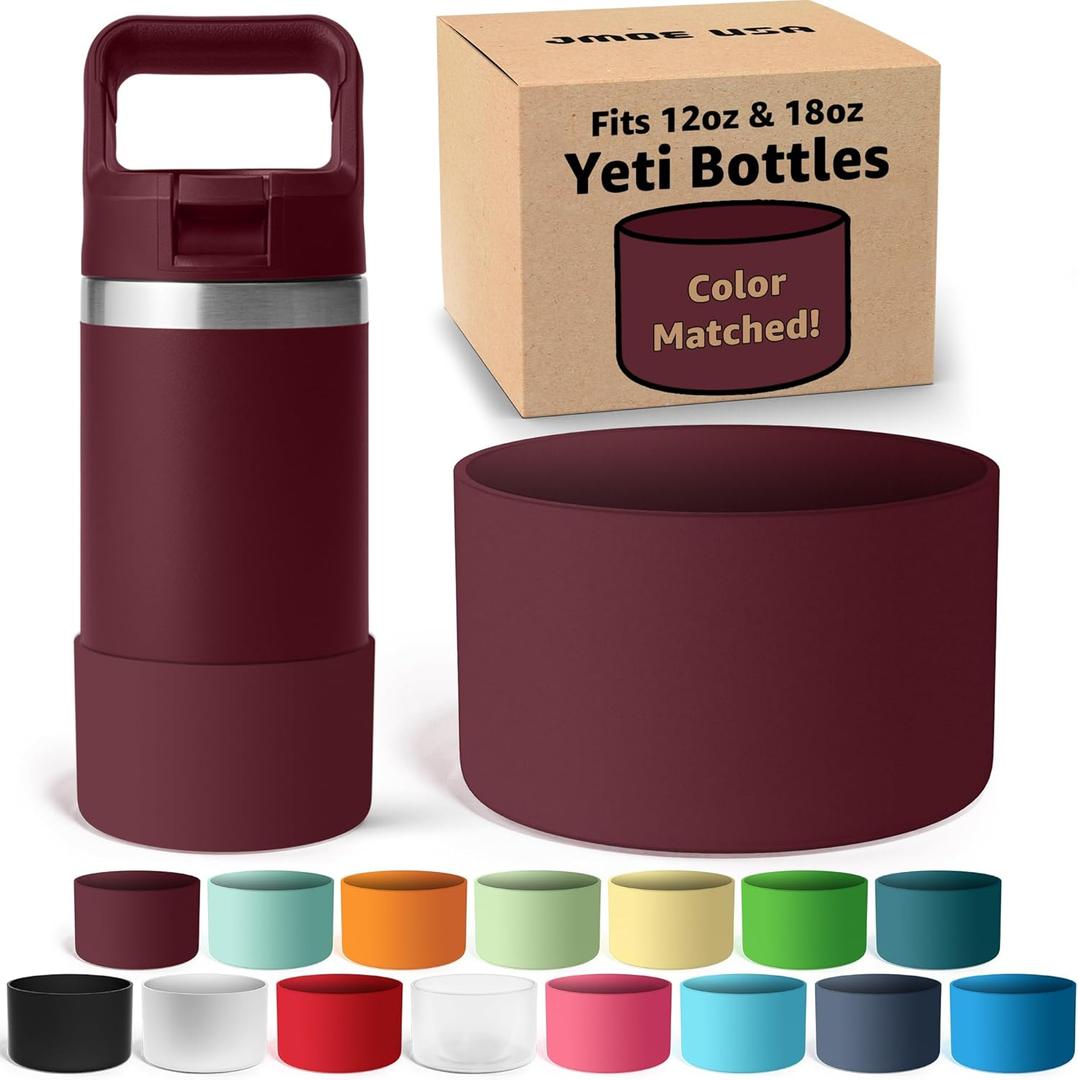 Jmoe USA Silicone Boot for Yeti Rambler Jr 12oz and 18oz Bottle | 2mm Sleeve | Anti-Slip Boot | Protector for the Bottom of your Bottle | Protects Against Damage | BPA Free Silicone (Vine Red)