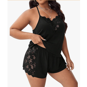 Women's Plus Size 2 Piece Pajama Set Floral Lace Cami Tank Top and Shorts Set Sleepwear
XXL