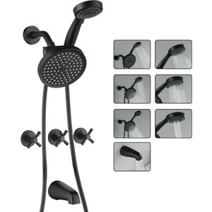 LIWEIKE 3 Handle Tub Shower Faucet, Matte Black Three Handles Shower Faucet Set with Tub Spout Black Shower Faucet 3 Knob Brass Rough-in Valve