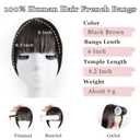 Clip in Bangs 100% Real Human Hair Extensions Invisible Fake Curtain Curved French Fringe Bang with Temples Faux Natural Clips on Hairpieces for Women Girls Party Daily Use Black Brown