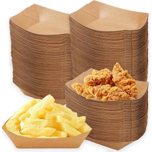 200 Pack 3 Lb Paper Food Boats, Disposable Brown Food Trays, Kraft Paper Boats for Serving Food, Paper Nacho Trays for Hot Dog, Fries, Popcorn Sauce, BBQ, Picnic, Party, Wedding, Christmas