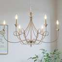 Modern Brushed Nickel Chandelier, 6-Lights Candle Dining Room Light Fixture 36.6in Farmhouse Chandeliers Metal Pendant Lights for Living Room Bedroom Entryway Kitchen Island